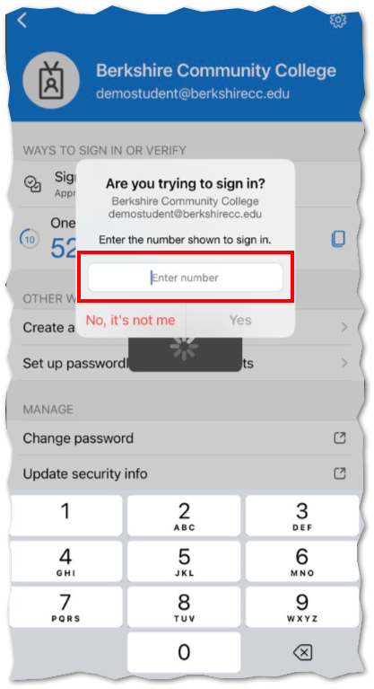 screenshot of the app showing the field in which to enter the number from the web