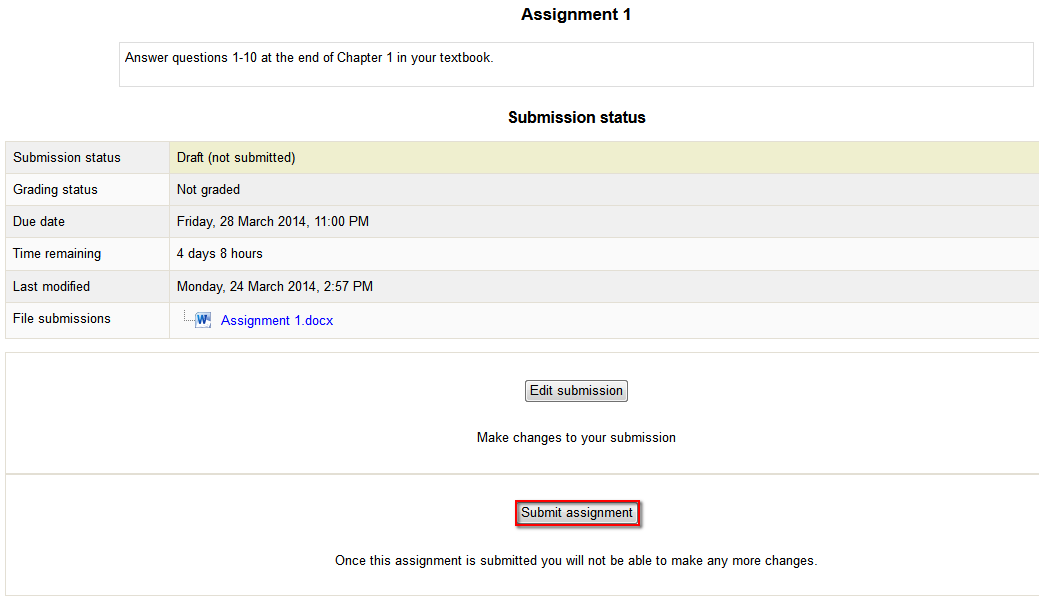 how to submit assignment on moodle unisa