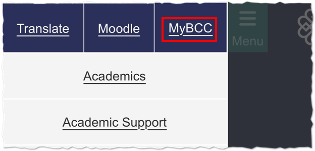 location of myBCC in mobile navigation menu