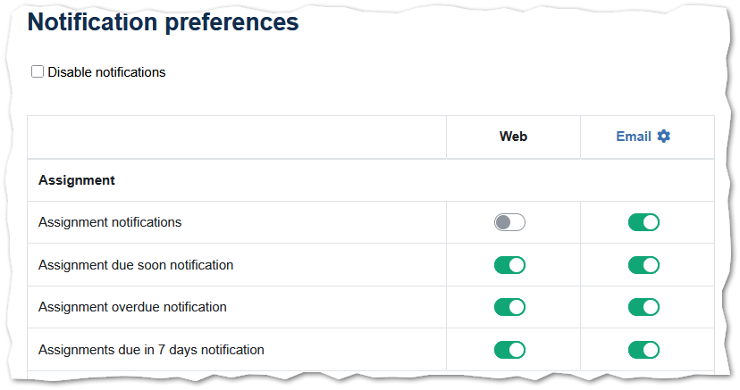 image showing the top of the notifications menu for Moodle