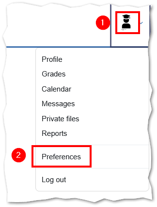 image showing how to access Moodle preferences