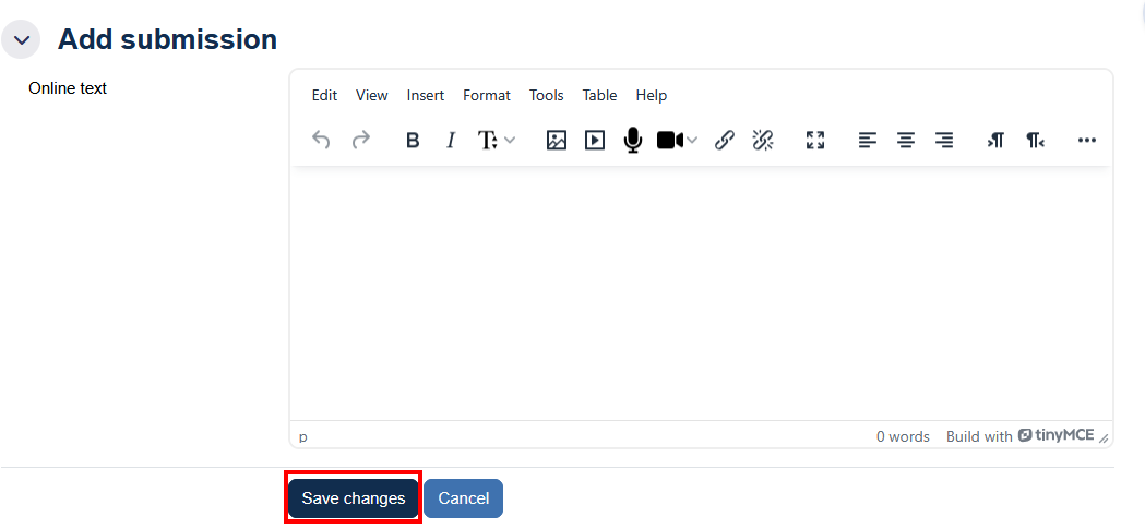 screenshot of Moodle text editor