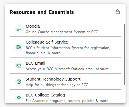 image showing MyBCC card resources and essentials